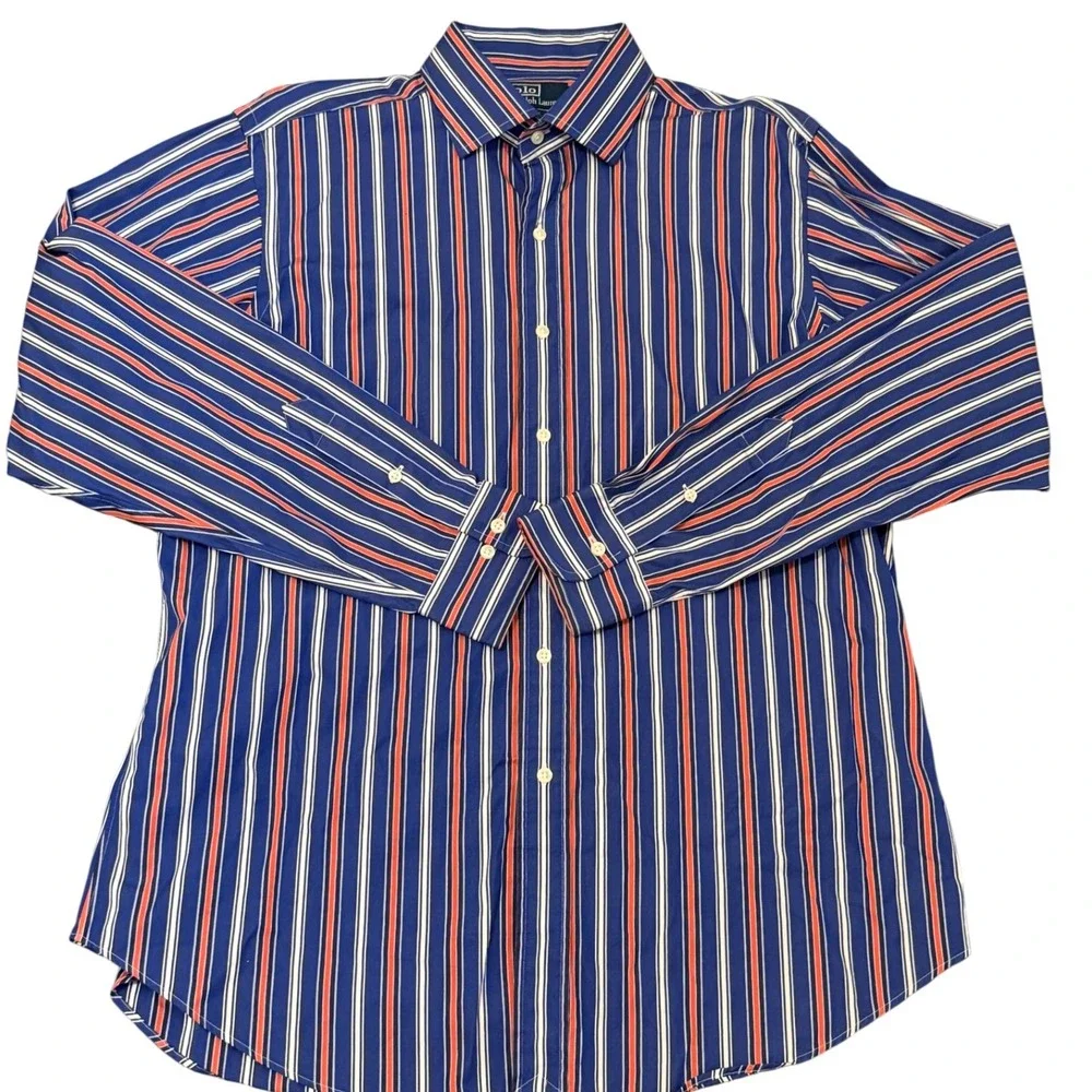 Polo by‎ Ralph Lauren Men's Striped Button-Up Shirt Regent Classic Fit Large